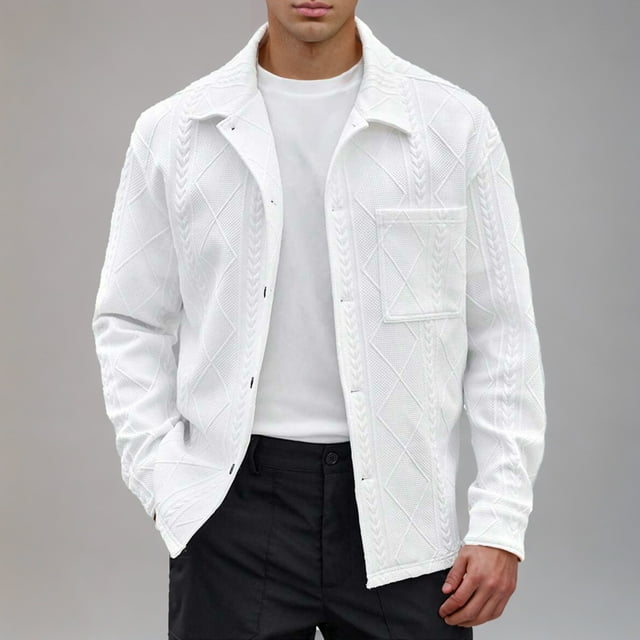 Amzcrzy Polyester Manteau en pour Hommes, Manches Longues, Bouton, Poche Solide, Col Rabattu, Veste de Mode pour Hommes