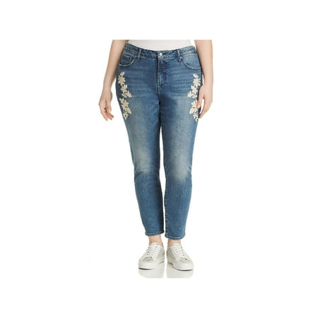 Lucky Brand Womens Plus Denim Embroidered Skinny Jeans Blue 16W