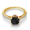 thumbnail image 2 of Gem Stone King 1.77 Ct Cushion Checkerboard Black Onyx White Created Sapphire 18K Yellow Gold Plated Silver Ring, 2 of 6