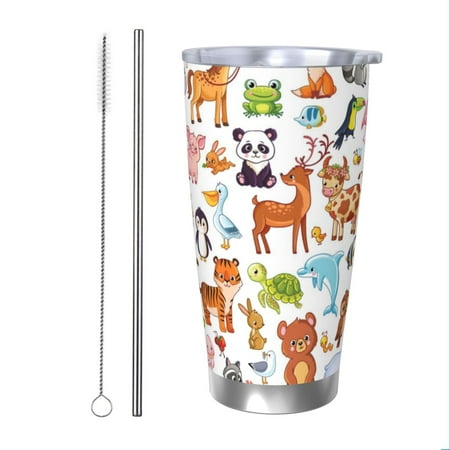 

Zeuib Animal Cartoon Style Printed 20oz Stainless Steel Insulated Car Cup Stainless Steel Thermal Cup Vacuum Insulated Leak-proof Travel Mug Cup-Straw Two-piece Set