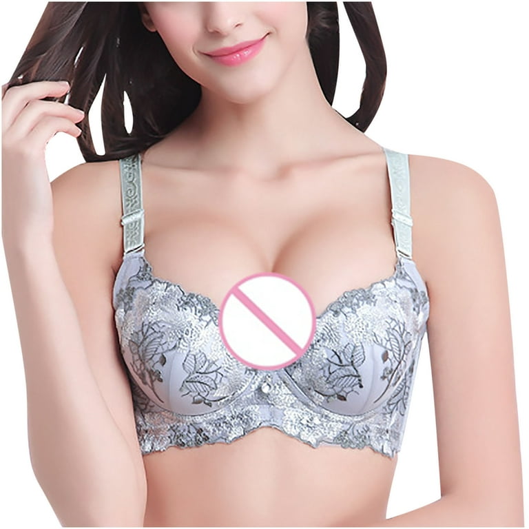 Bras for Women Sticky Bra Woman's Fashion Embroidery Comfortable Push Up  Hollow Out Bra Underwear Nursing Bra Backless Bra on Sales Gray,S（32/70） 
