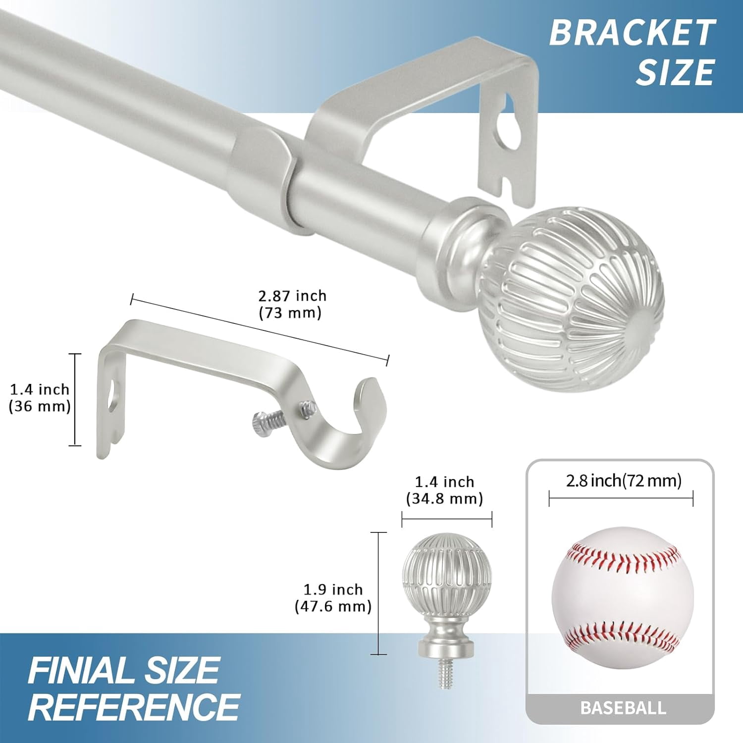 Urbanest Adjustable Volle Single Curtain Rod Set – 5/8 - Inch Diameter, With Pewter Rod, 28–120 Inches