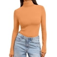 thumbnail image 2 of Women's Ribbed Turtleneck Sweater Slim Fit Long Sleeve, Fall Fashion Basic Casual Pullover Top Orange 2XL, 2 of 7