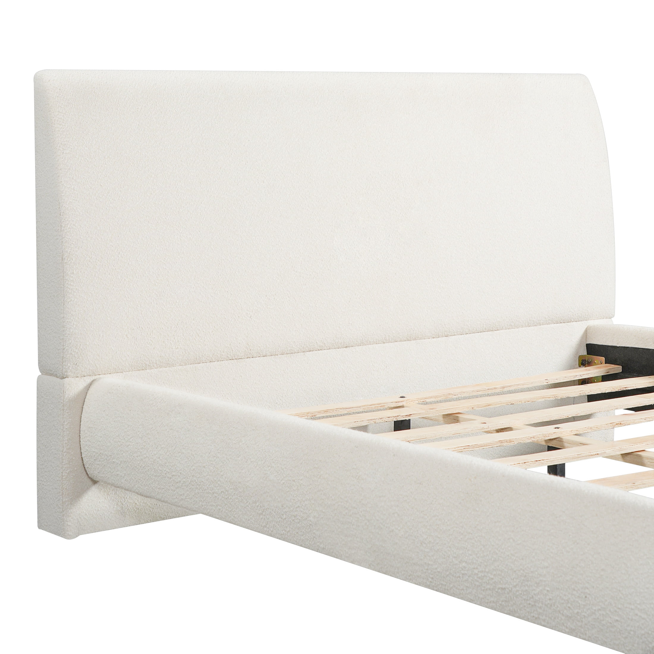 Christopher Knight Home Queen Boucle Upholstered Bed Frame with Thick Headboard, Off White