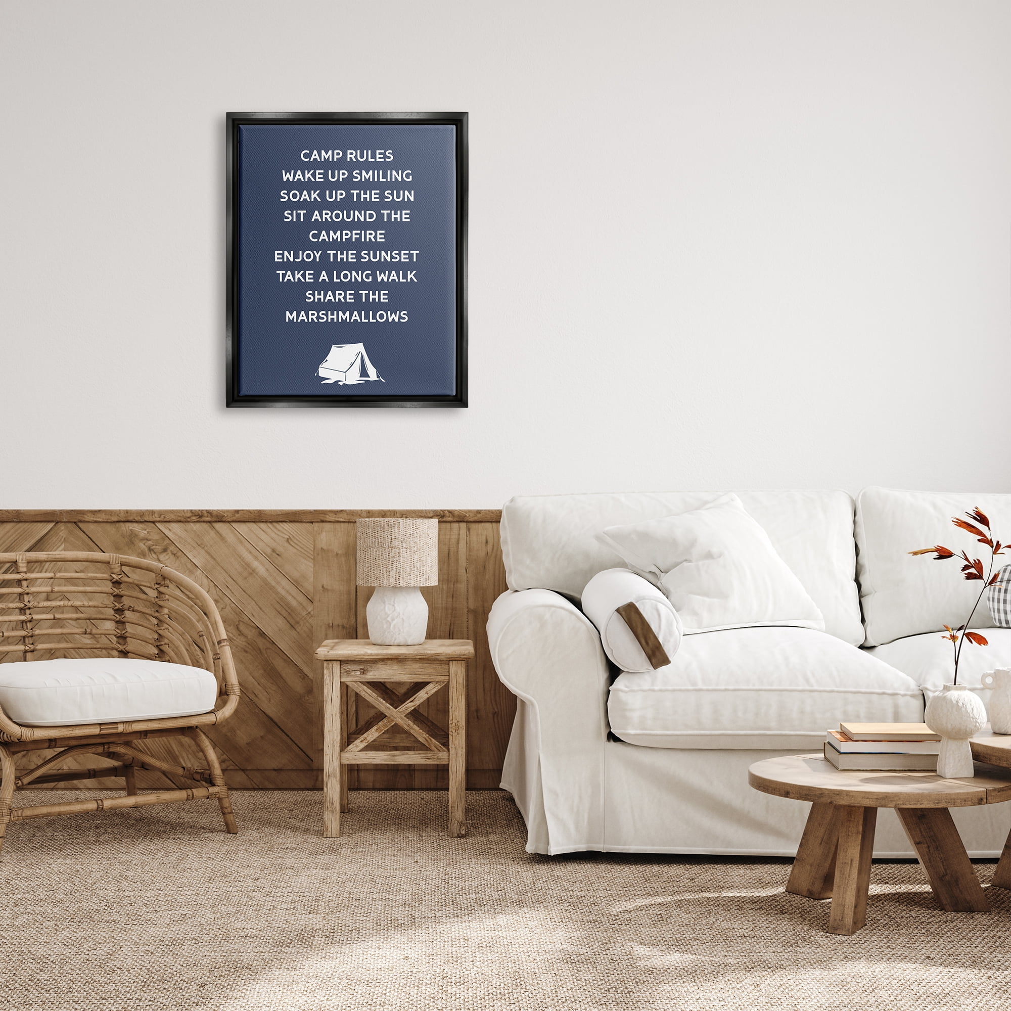 Stupell Industries Camp Rules Text Sign Enjoy Camping Tent Motif Jet Black Framed Floating Canvas Wall Art, 24x30, by Lil' Rue