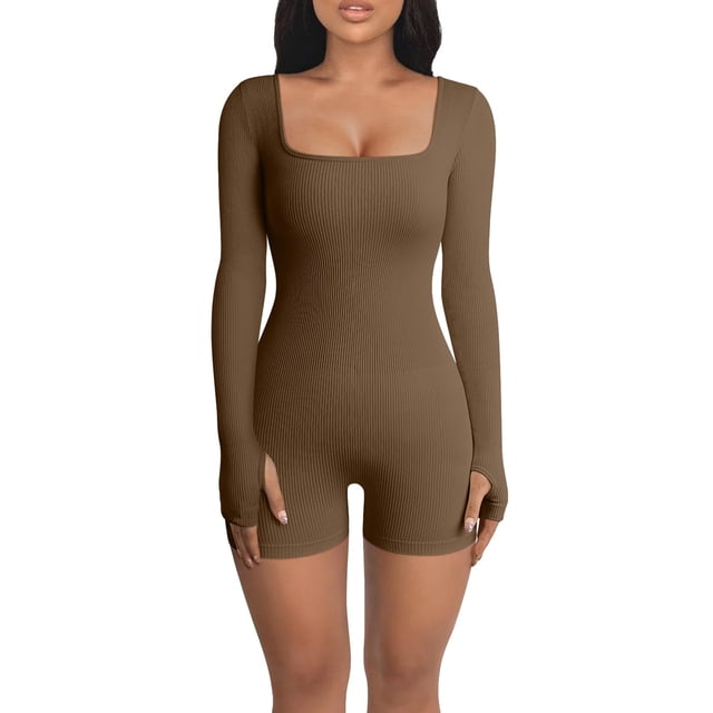 xiaxaixu Combinaison de Yoga pour Femmes, Manches Longues, Col Carré, Combishort de Gym