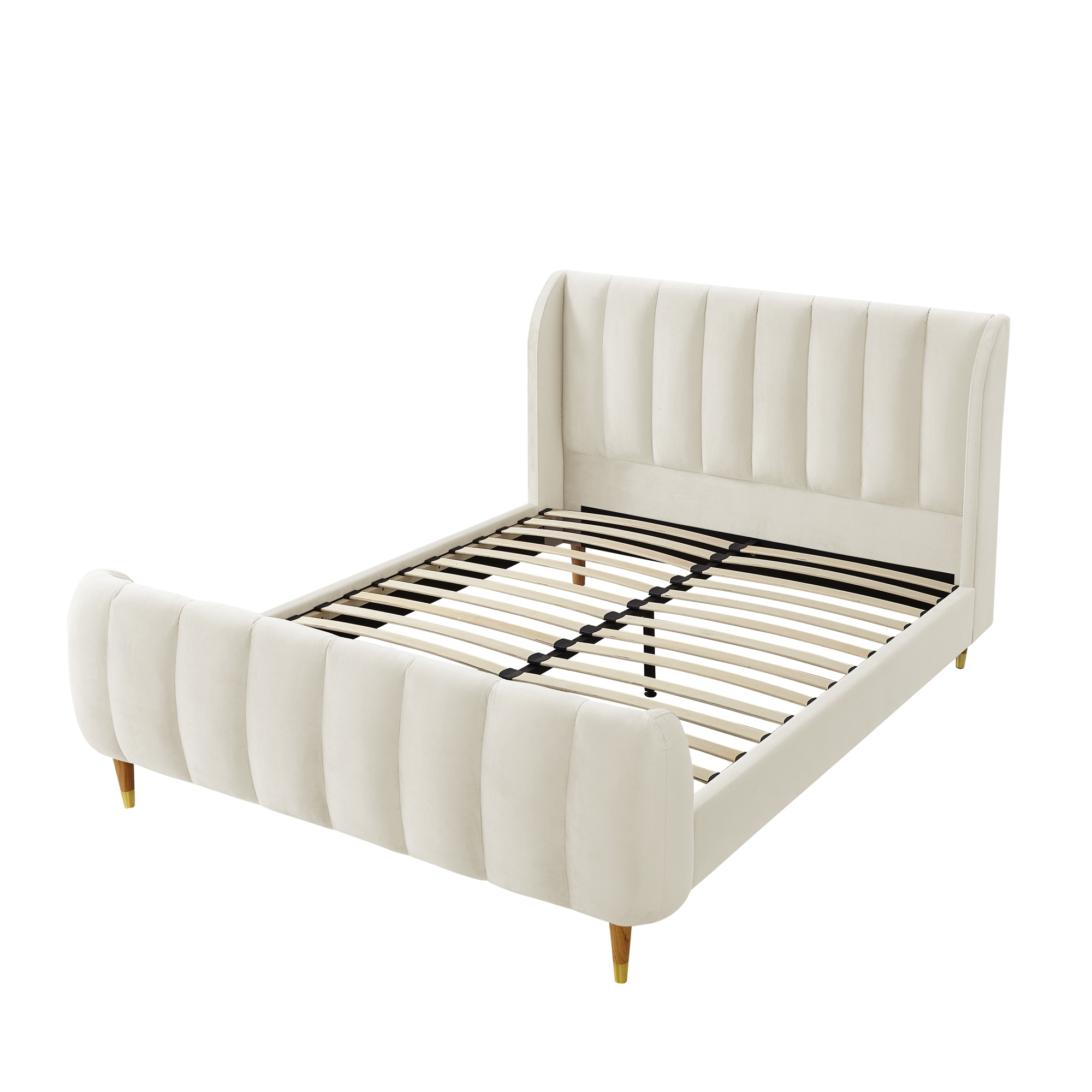 Loft Lyfe Devonte Upholstered Contemporary King Velvet Channel Tuffed Wingback Platform Bed, Beige - image 5 of 10