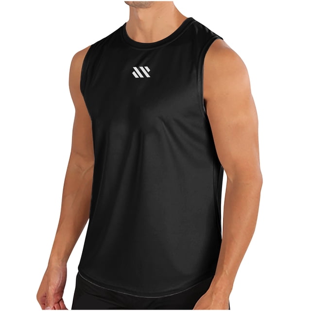 hoksml Men's Quick Dry Running Shirts Workout Tank Tops Round-neck Solid Color Chest Printed Mesh Drying Sleeveless Lightweight Breathable T-shirt 2025 Summer Clearance