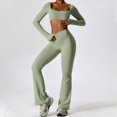 thumbnail image 3 of PISONIC Workout Sets for Women 2 Piece Square Neck Long Sleeve Crop Tops High Waist Flared Leggings Gym Sets, 3 of 6
