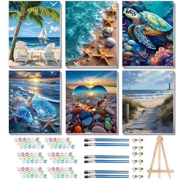 Paquete de 6 kits de pintura por números Mrnsiet, lienzo de 20 x 30 cm
