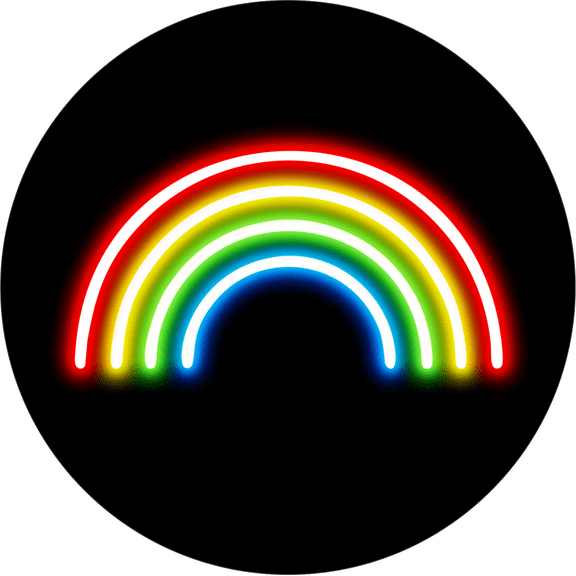 Circle Plus Rainbow Neon Graphic Style Wall or Door Sign | Live Streamer Gaming Themed Decoration - Large