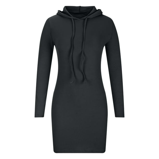 black hooded bodycon dress BADDIE BEHAVIOR HOODED MINI DRESS