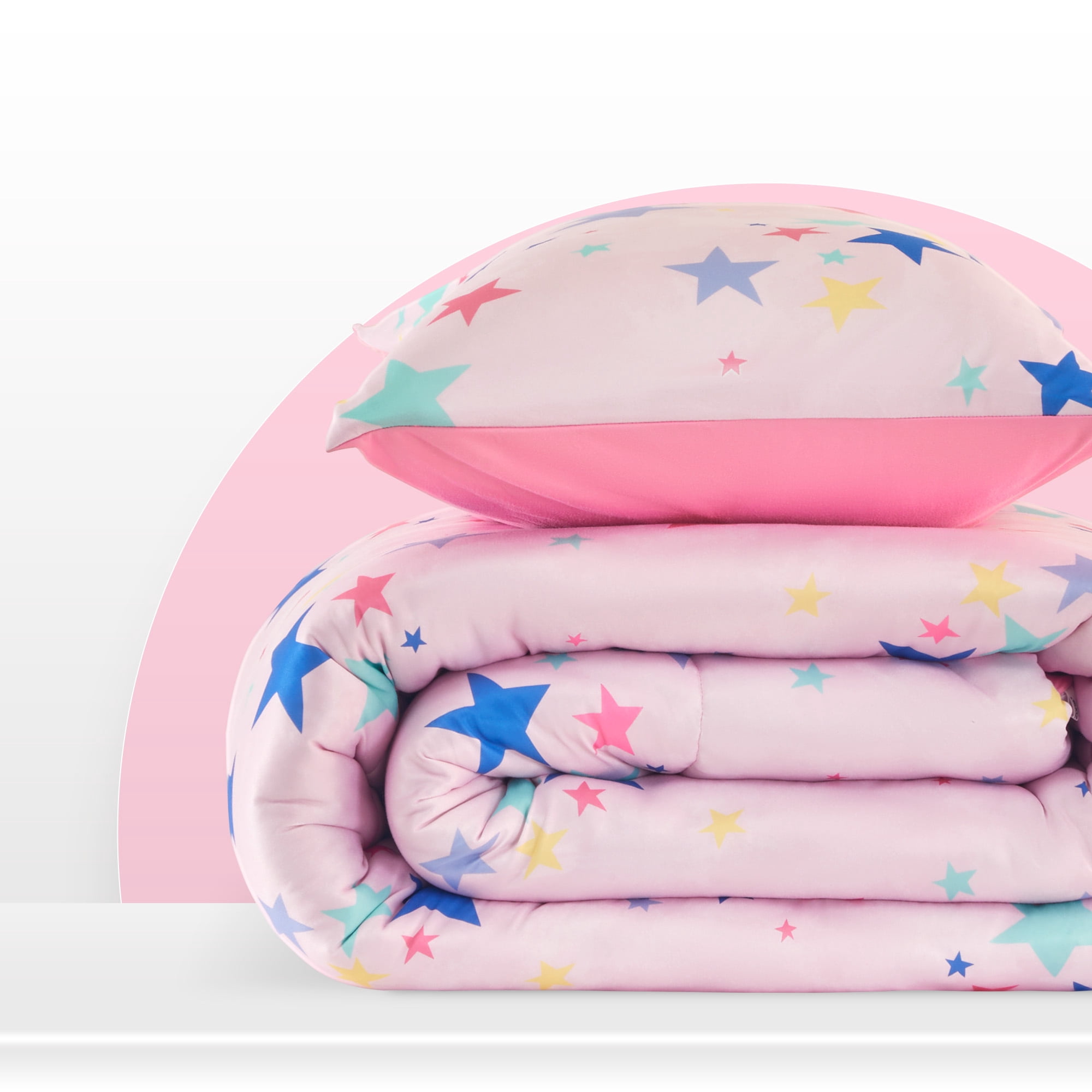 Sleep Zone Kids Comforter Set, Jersey Knit 3 Pieces Bedding Set for Girls, Soft, Breathable, Washable, Easy Care (Colorful Stars, Full/Queen)