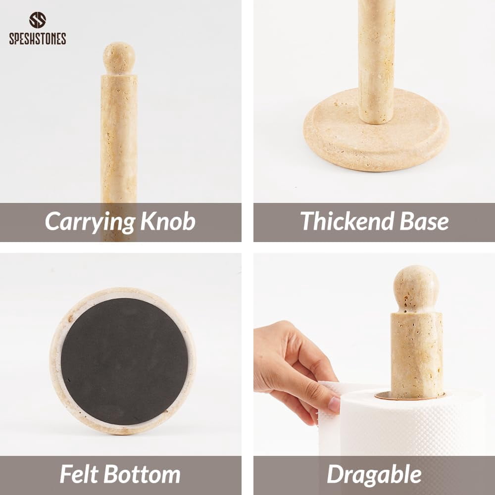 Radicaln Marble Paper Towel Holder 12.5 inch Travertine Paper Towels Organizer for Kitchen Countertop Storage, Stone Freestanding Toilet Paper Roll Stand for Bathroom Décor