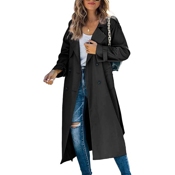 TheFound Women's Waterproof Double-Breasted Trench Coat Classic Lapel Overcoat Slim Outerwear Coat with Belt