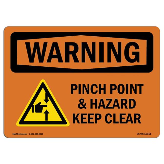 SignMission OS-WS-A-1218-L-12311 Panneau d'Avertissement OSHA de 12 x 18 Po - Danger de Pincement