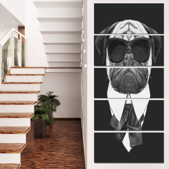 Funny Dog with Black Glasses - Animal Canvas Art Print