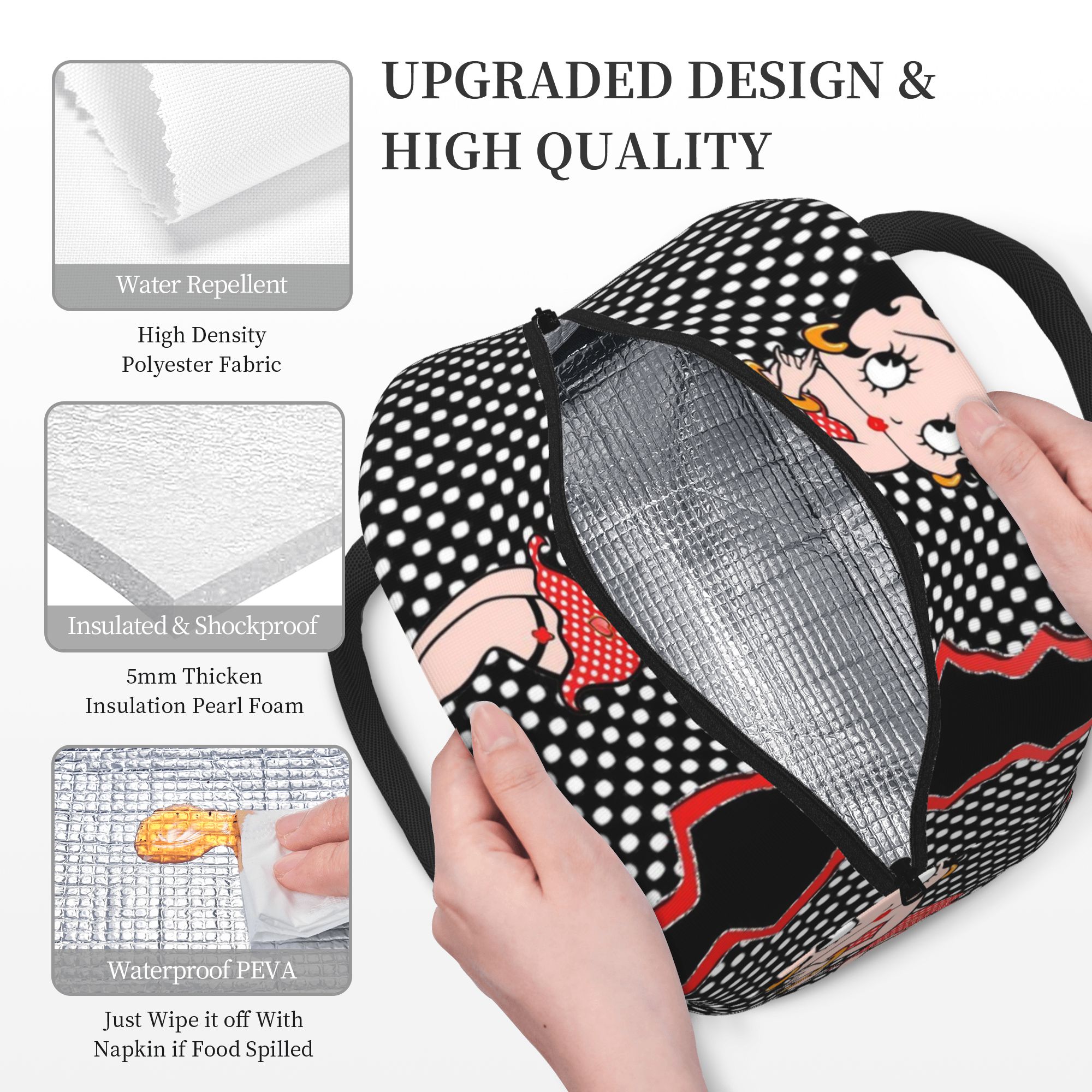 Betty Boop Lunch Bag For Women Men, Cartoon Lunch Box, Large Capacity Reusable Tote Bags For Work Picnic Travel