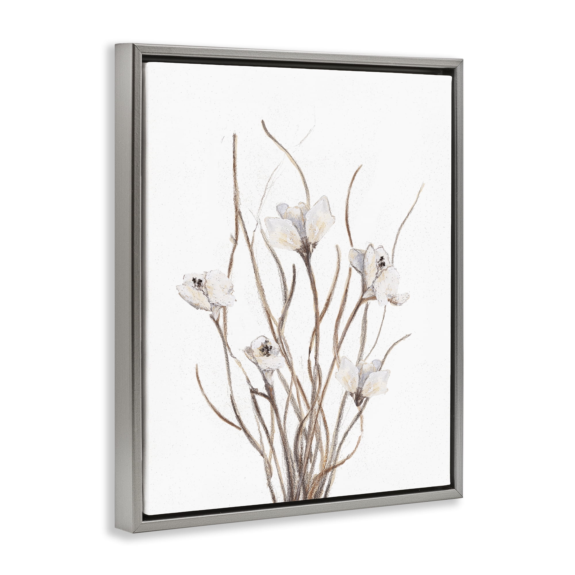 Stupell Industries Curly Floral Branches Gray Framed Floater Canvas Wall Art, design by Lanie Loreth