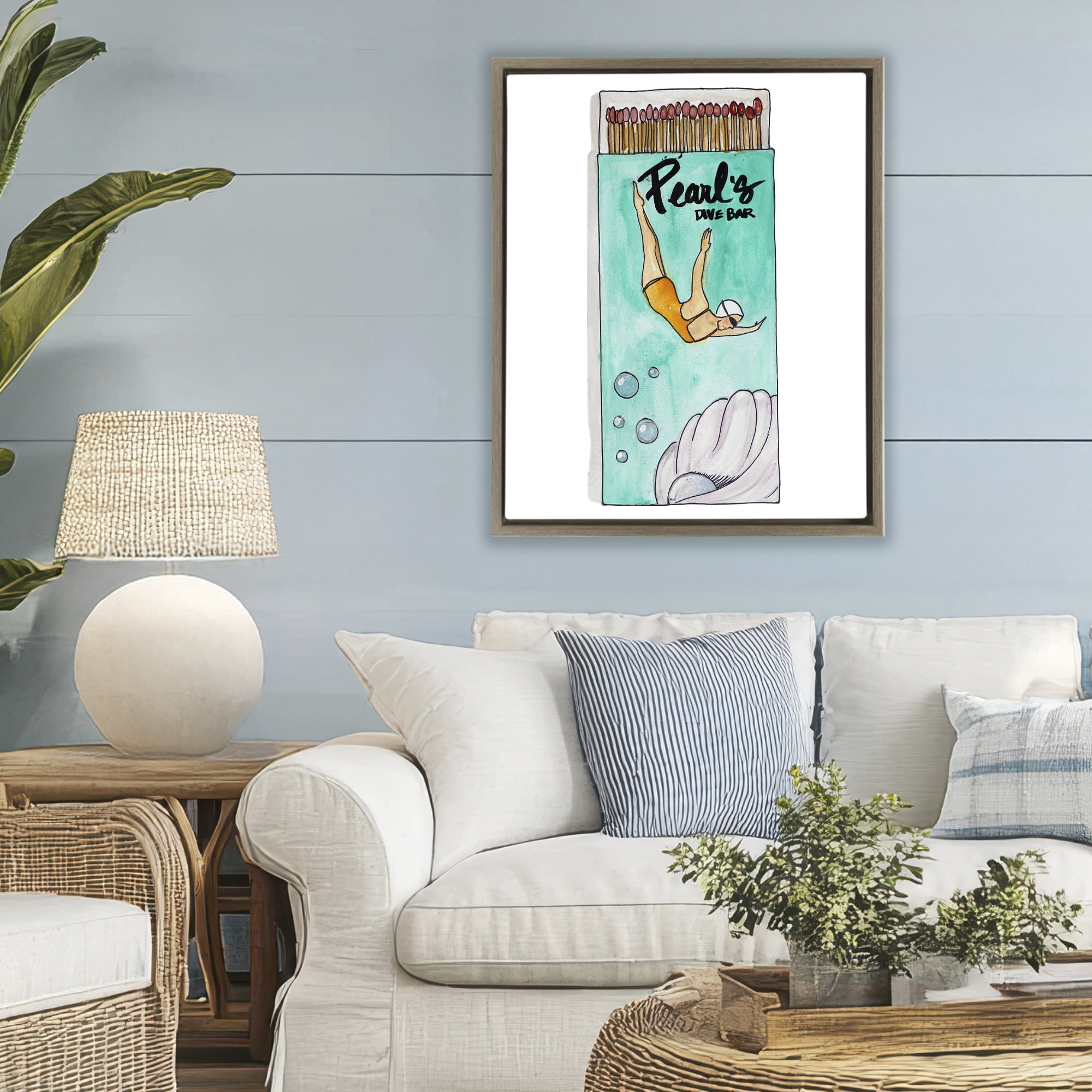 Stupell Industries Pearl Dive Matchbox Brown Framed Floater Canvas Wall Art, design by Nola James