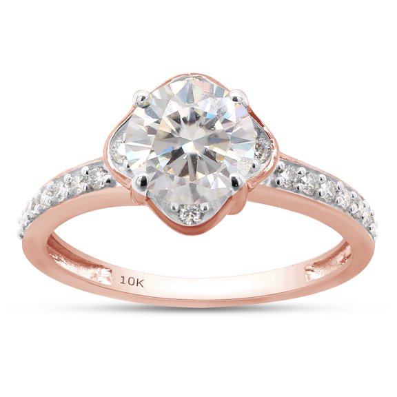 1 1/10 ct. t.w Center 6.5MM Round Cut Lab Created Moissanite Diamond Solitaire Floral Flower Engagement Rings In 10K Solid Rose Gold (G-H Color, VVS1 Clarity, 1.10 Cttw)-4