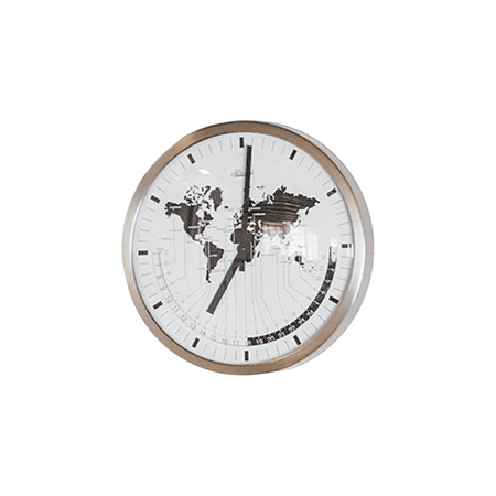 Hermle 12 Silver and White Round World Time Wall Clock
