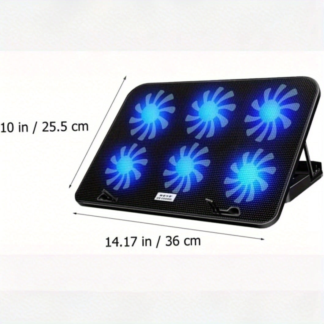 Laptop Cooling Pad 6 High Performance Fans Silent Cooling Pad For Laptop Adjustable Height Sturdy Stand