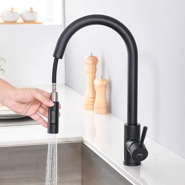 Black Kitchen Faucet with Pull Out Sprayer and 2 Spray Modes 360