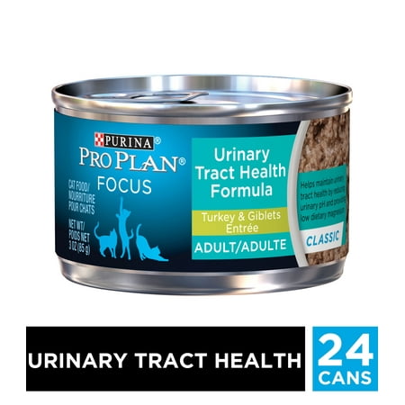 Purina Pro Plan Urinary Tract Health Pate Wet Cat Food, FOCUS Urinary Tract Health Formula Turkey & Giblets Entree - (24) 3 oz. Pull-Top (Best Wet Food For Cats With Urinary Problems)