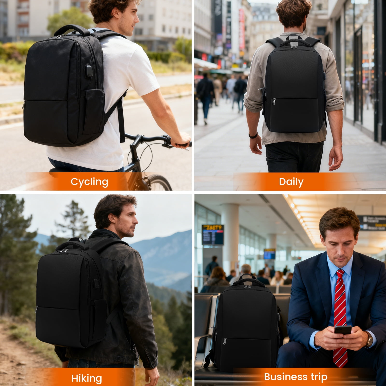 Besttravel Travel Backpack, 35L Flight Approved Carry On Laptops Bag, Business Backpack with USB Charging Port, Waterproof Casual Daypack for Women & Men Fits 15.6 Inch Laptop, Black