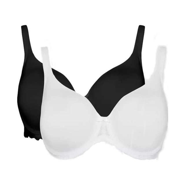 Gorgeous - Sujetador T-Shirt Encaje para Mujer - Pack de 2 (Negro, Blanco)