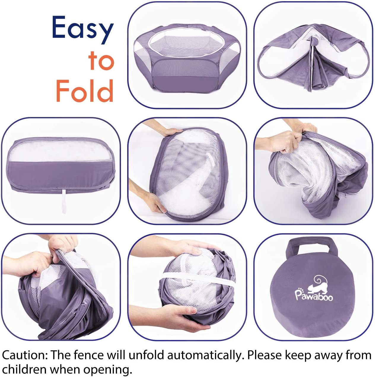 Pawaboo Small Animals Playpen, Breathable & Waterproof Small Pet Cage Tent with Zippered Cover, Portable Outdoor Yard Fence for Kitten/Puppy/Guinea Pig/Rabbits/Hamster/Chinchillas, Purple