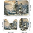 thumbnail image 3 of Winter Theme Shower Curtain Sets with Rugs 4pcs Lakeside Snow Scene Bathroom Decor Set Waterproof Shower Curtain Non-Slip Rugs Toilet Rugs Bath Mats Bathroom Curtains Shower Set 71 x 71 Inch, 3 of 5
