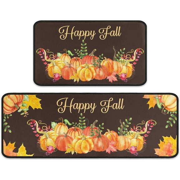Fall Kitchen Rugs, Fall Decorations for Home Pumpkin Mats Set of 2- Non-Slip Autumn Maple Leaf Floor Mat- Fall Decor Holiday Runner for Home Seasonal Harvest Thanksgiving Decor