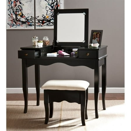 Southern Enterprises Francesca Vanity With Mirror And Bench In Black Southern Enterprises Francesca Vanity With Mirror And Bench In Black