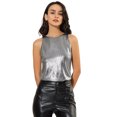 thumbnail image 1 of Camiseta Sin Mangas Con Chaleco Brillante Metálico Brillante Sin Mangas Para Fiesta Y Club Para Mujer Color Negro plata S, 1 of 6
