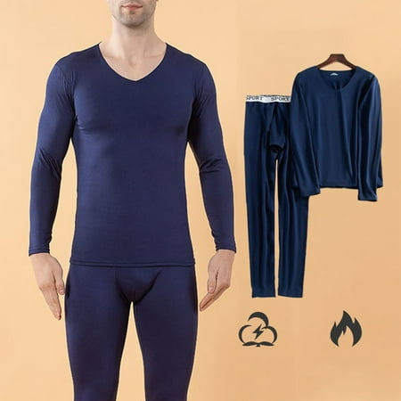 

Men Winter Fleece Lined Cotton Thermal Long Johns Top Bottom Underwear Set