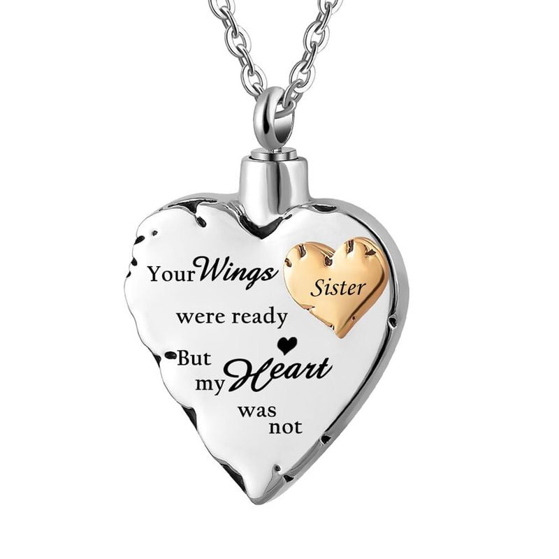 AMIST Cremation Necklace Dual-Ring No Longer My Side Forever in My Heart Urn Necklaces Ashes Mom Sister Grandma Aunt Wife Cremation Jewelry 