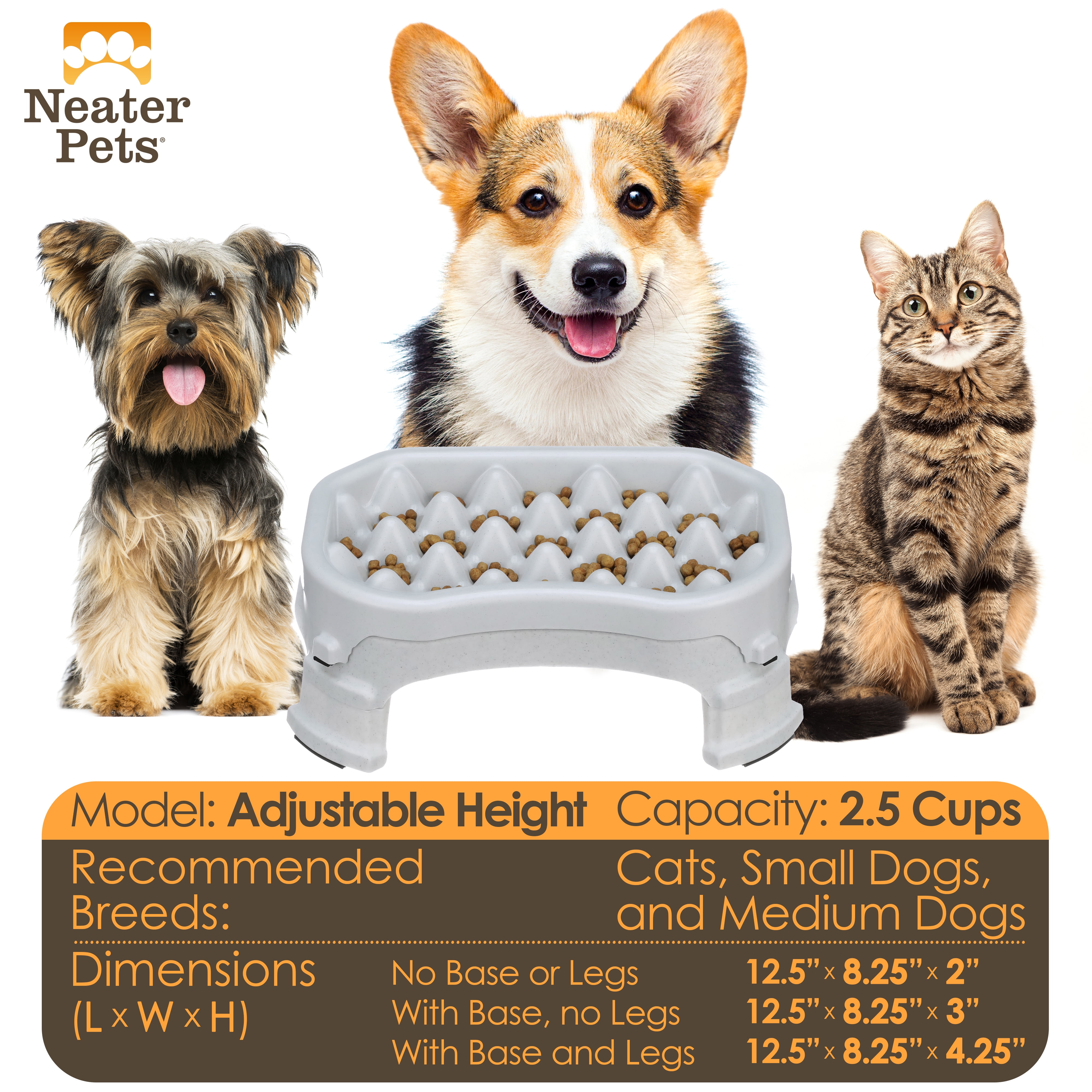 Neater Pet Brands Raised Neater Slow Feeder - Elevated & Adjustable Feeding Height - Improves Digestion, Stops Obesity, and Slows Down Eating, 2.5 Cups, Vanilla Bean