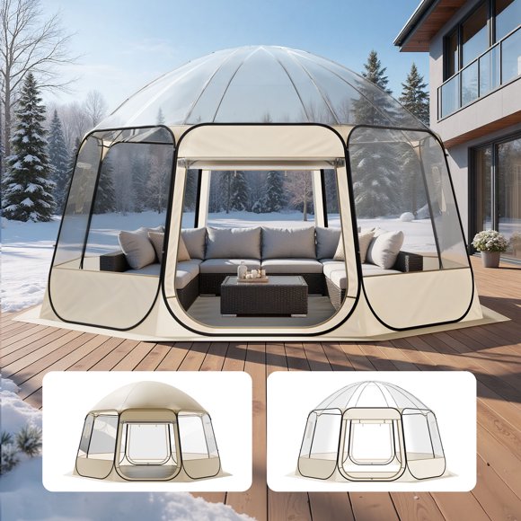 VEVOR Tente Bulle Pop-Up, 15 x 13,8 Pi Imperméable et Résistante aux UV, Abri de Camping Transparent, Tentes Dôme Igloo de Jardin Extérieur avec Fenêtres, Vue Panoramique à 540°, pour 12-15 Personnes Patio Cour Arrière