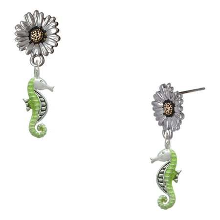Delight Jewelry Silver-tone Lime Green Seahorse – Two-tone Daisy Flower Post Earrings Delight Jewelry Silver-tone Lime Green Seahorse – Two-tone Daisy Flower Post Earrings