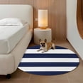 thumbnail image 2 of Navy Blue Stripe Round Rugs for Living Room 3ft Simple Style White Striped Non Slip Circle Rug Washable Low-Profile Indoor Carpet for Bedroom, Dining Room, Bathroom, 2 of 9