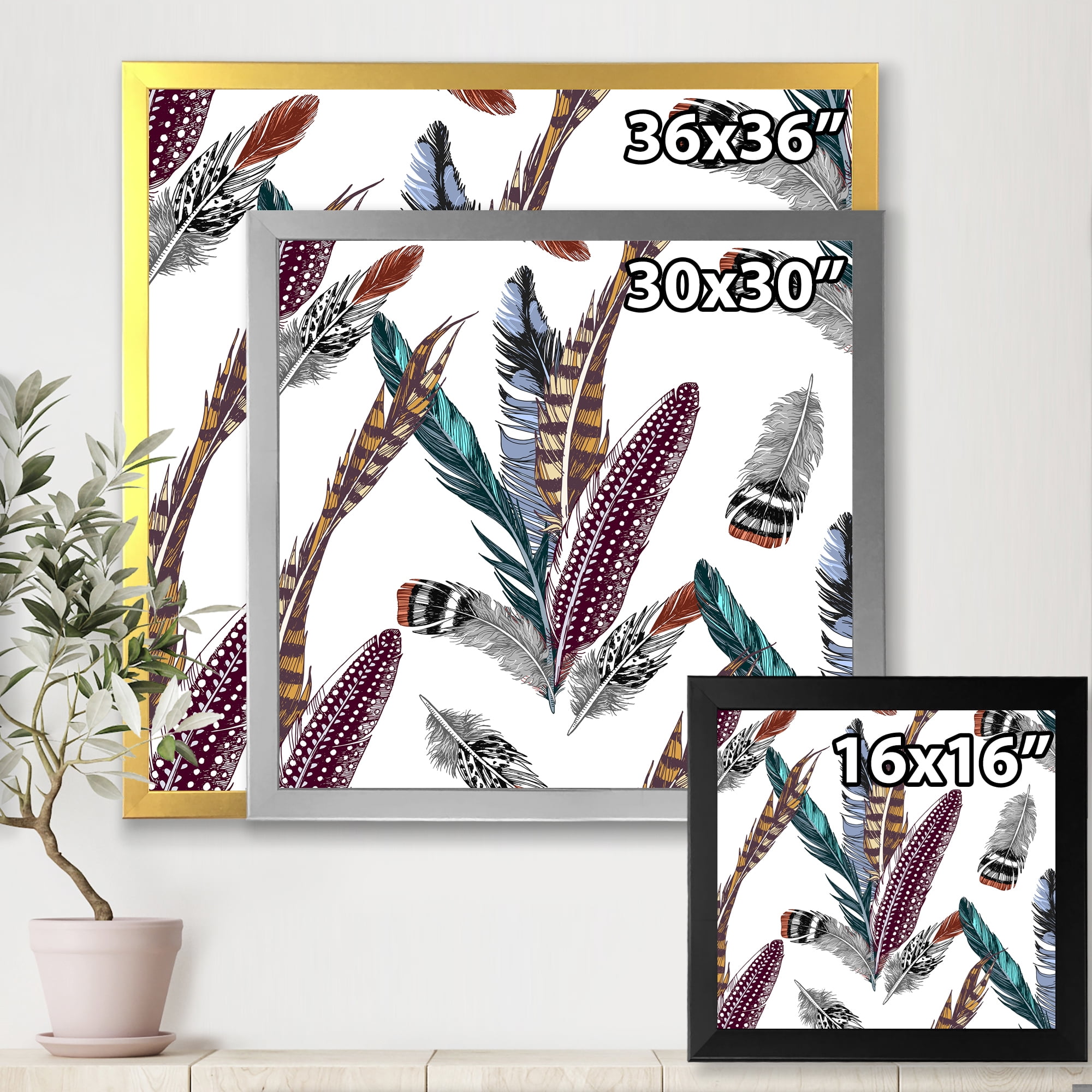 Designart 'Colourful Boho Art Feather Set V' Bohemian & Eclectic Framed Art Print