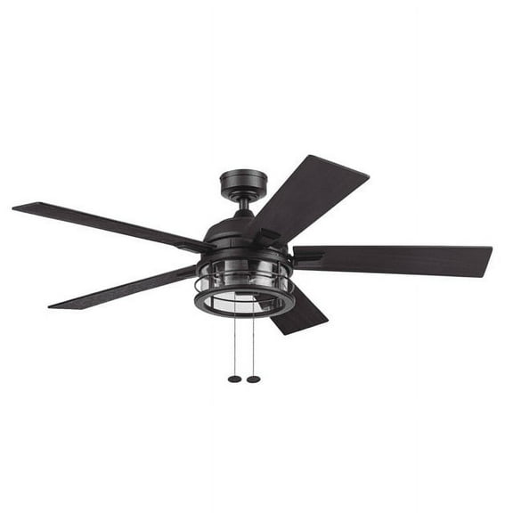 Better Homes & Gardens 52" Black Industrial Indoor/Outdoor Ceiling Fan with Light, Pull Chain Control & Reverse Airflow
