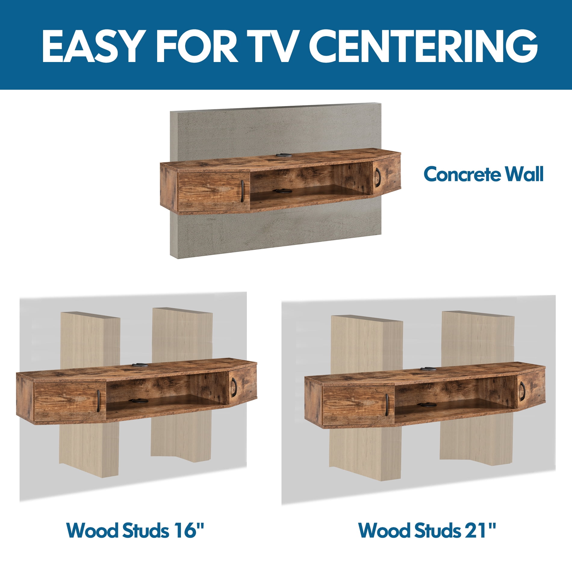 FITUEYES Wall Mounted Media Console with Doors, Floating TV Stand Cabinet AV Shelf, Rustic Brown