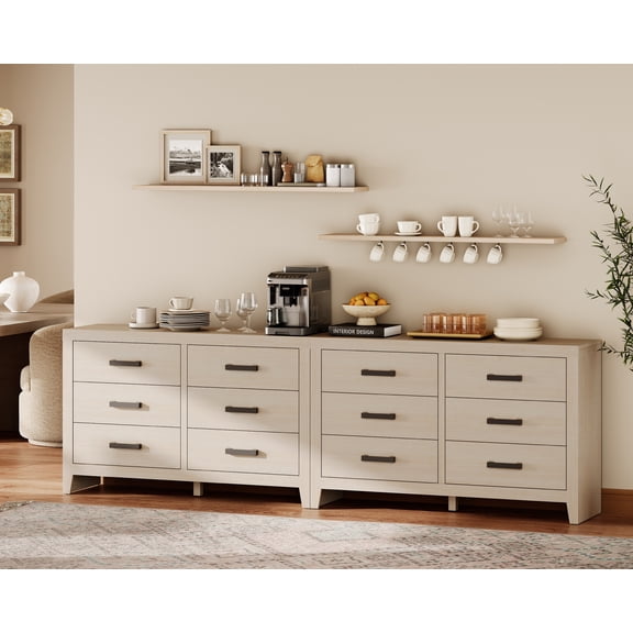 WAMPAT 106" Farmhouse Dresser with 12 Drawers, Extra Wide Wood Chest of Drawers Storage Cabinet for Bedroom, Living Room, Hallway