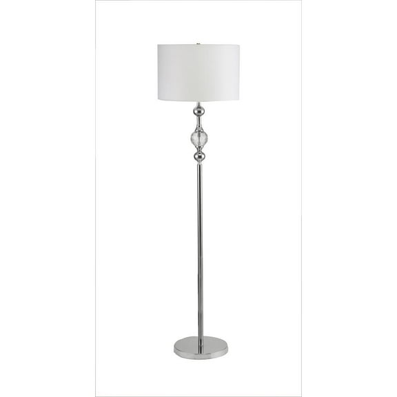HomeRoots 63" Chrome and Crystal Orb Shaped Floor Lamp With White Drum Shade