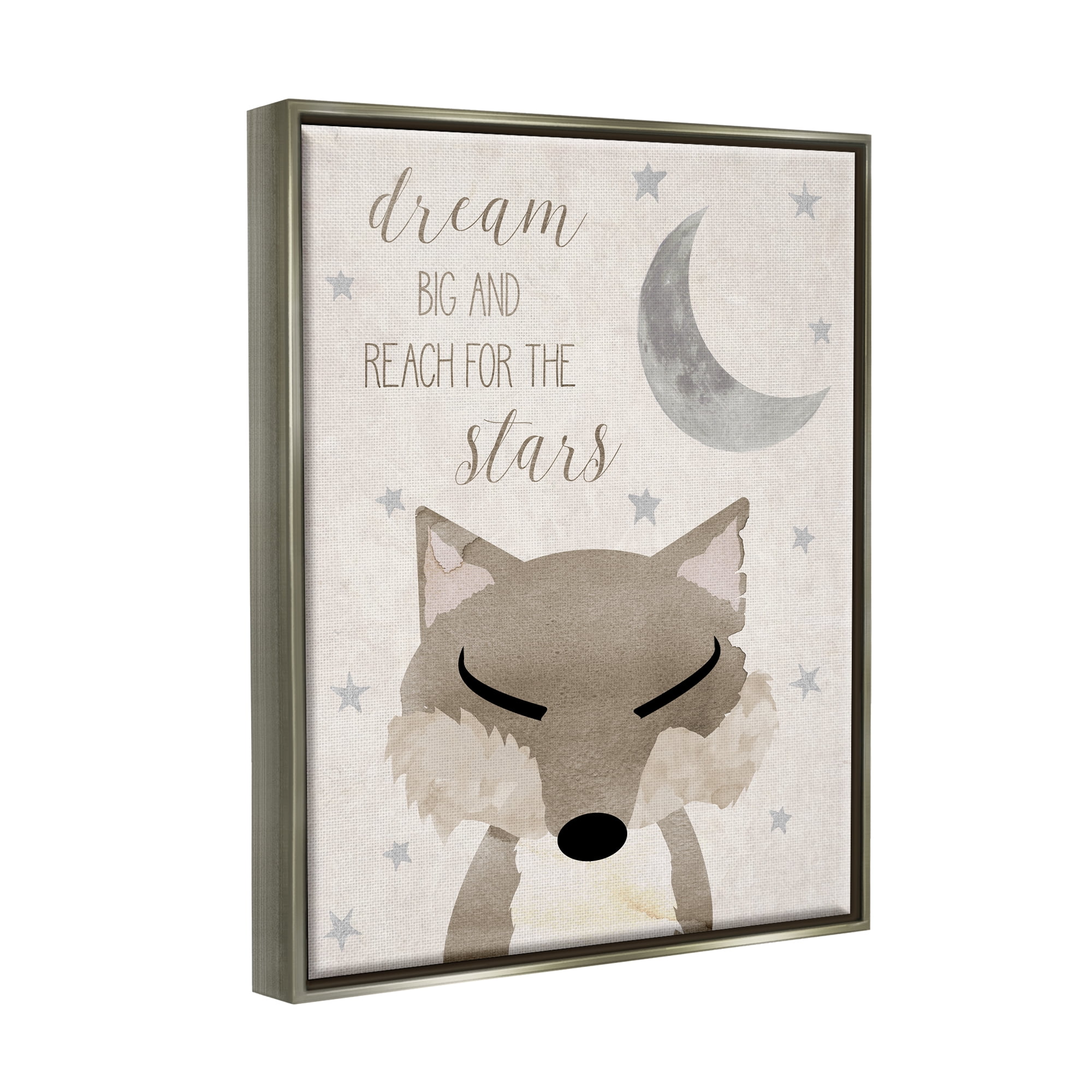 Stupell Industries Soft Dream Big Fox Landscape Painting Gray Floater Framed Canvas Art Print Wall Art, 25 x 31