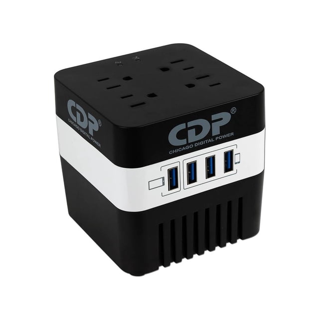 Regulador CDP, 600 VA / 200 W, 4 USB de recarga, 4 contactos Nema CDP RU-AVR 604