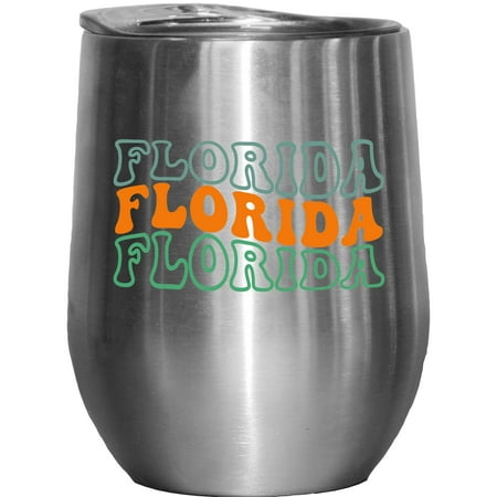 

Florida America US or USA State Groovy Retro Wavy Text Merch Gift Stainless Steel 12oz Wine Tumbler